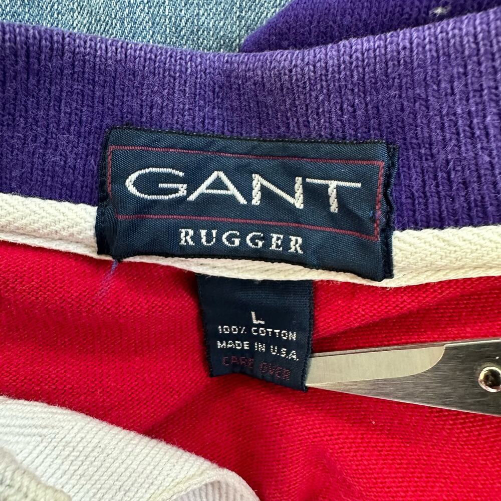 GANT Rugger Rugby Shirt‎ Mens Size L Long Sleeve Colorblock Vintage 90s Polo - Picture 2 of 6